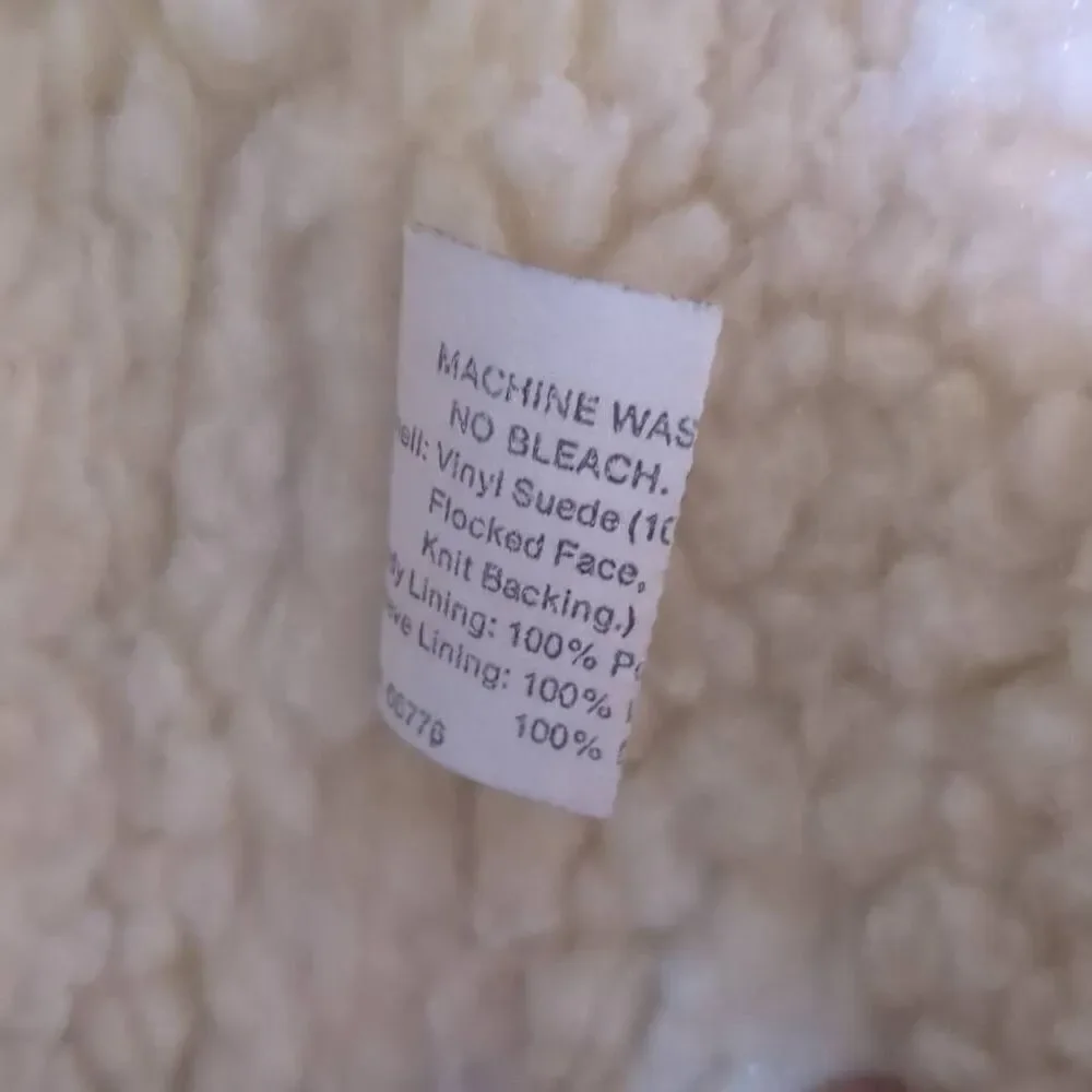 Vintage Faux Sherpa Leather Coat Vinyl Suede Womens L Large